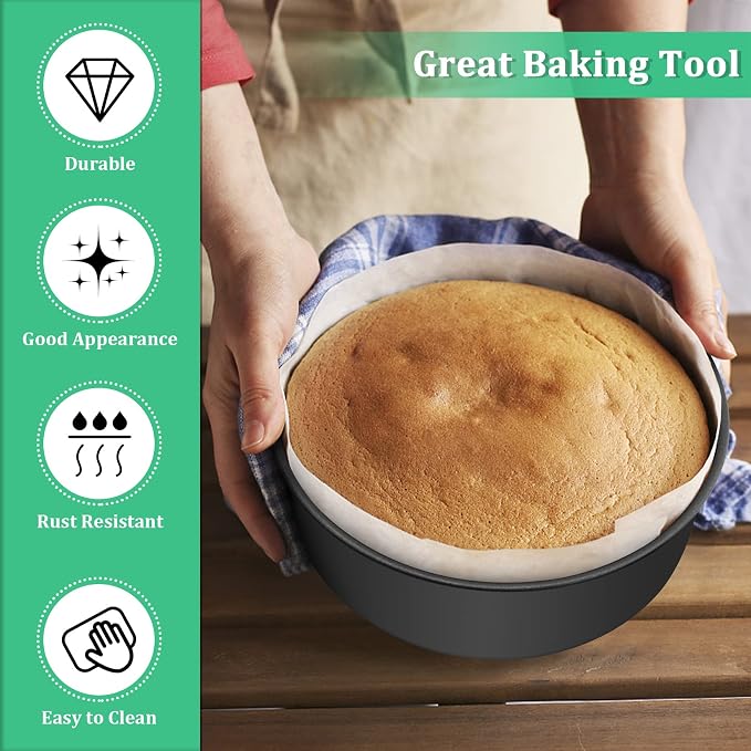 P&P CHEF 6 Inch Cake Pan Set, 3Pcs Non-stick Round Baking Cake Pans Tins | Stainless Steel Core & Nonstick Coating, Good for Baking Layer Tier Cakes for Birthday Wedding, Deep Side & One-piece Design - Image 3