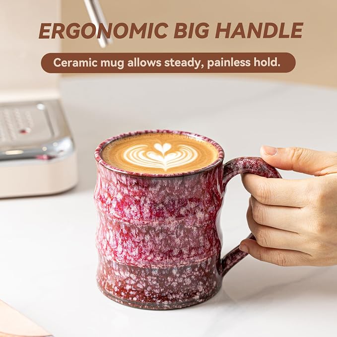 Unique Reactive Glaze Cherry Red Ceramic Coffee Mug - 15 oz Large Coffee Cup M-HY025-43-ZJYHH - Image 9