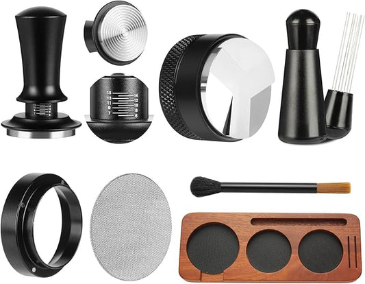 7 PCS Espresso Accessories,WDT Tool Espresso Machine Tamper Tools | Barista Tools Kit,Coffee Tamper with Wood Espresso Tamping Station,Distributor,Stirrer,Dosing Funnel,Brush,Puck Screen(51mm) by Unknown