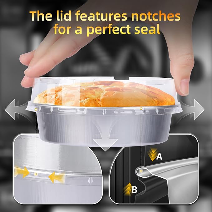 Beasea Mini Pie Tins with Lids, 20 Pack 4 Inch 8oz Disposable Creme Brulee Ramekins Silver Mini Small Aluminum Foil Pie Tart Cake Baking Pans Individual Round Containers Oven Safe for Baking - Image 4