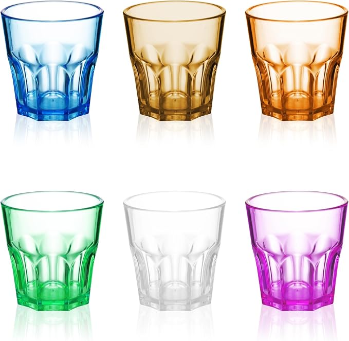 6Pcs Plastic Drinking Glasses, XJMWXHFC Acrylic Glasses Drinkware, Unbreakable Tumblers Drinking Glass, Multi-color Cups Reusable Glassware for Kitchen Cocktail Picnic Party Juice Whiskey Wine (160ml) by Unknown