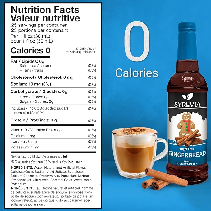 Syruvia Sugar Free Gingerbread Syrup for Coffee, Flavored Syrup for Drinks, Lattes, and Desserts – 25.4 fl oz