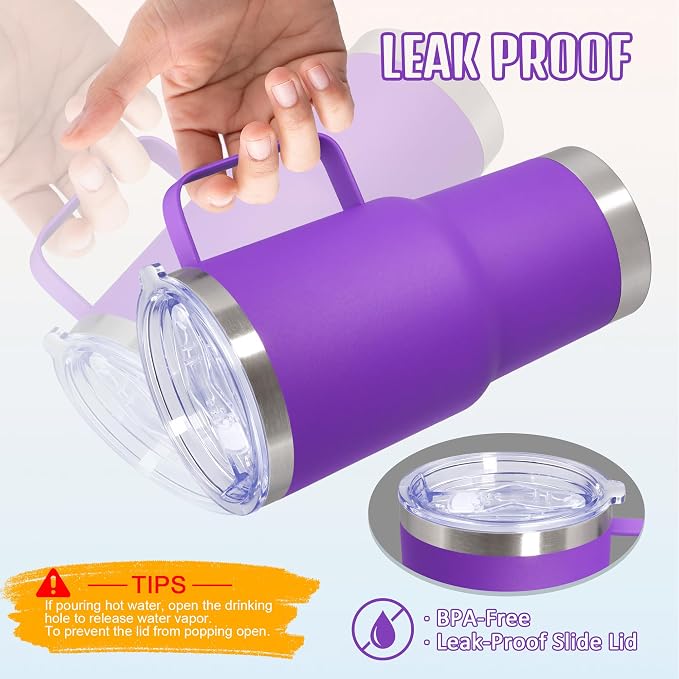 20 oz Tumbler with Handle and Lid Insulated Travel Coffee Mug Purple 1P | Stainless Steel Tumbler, coffee tumbler with handle,Spill Proof Double Wall Vacuum Tumbler Cup Keep Drink Hot & Cold - Image 7