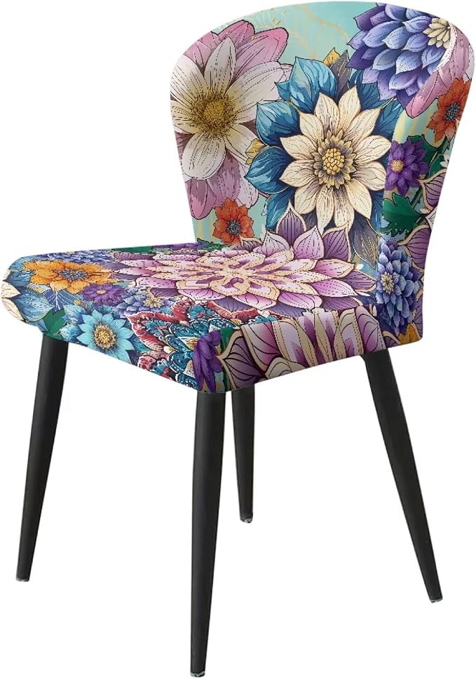 2 Pcs Bar Stool Covers Dining Chair Replacement Cover with Elastic Band Non-Slip Bottom for Barstool Padded Chair Slipcover,Bohemian Flower - Image 3