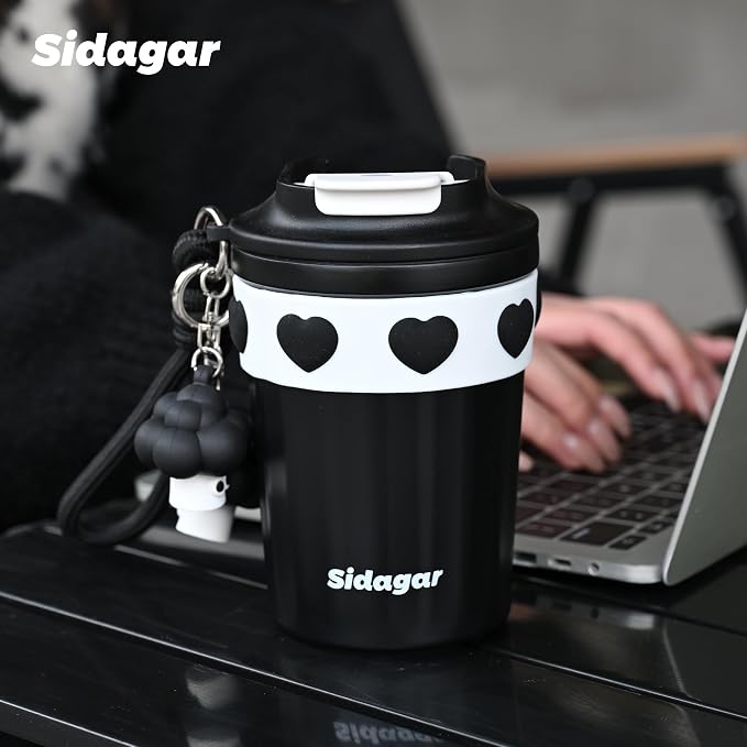SDGA+ 12 oz Travel Coffee Mug Spill Proof Leak Proof, Stainless Steel Thermal Coffee Cup with Lid, Resuable Cup for Hot and Cold, Portable Tumbler for Women, Black - Image 4