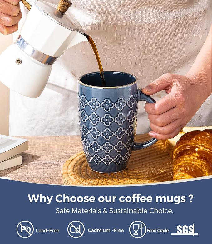 AmorArc Large Coffee Mugs Set of 6, 20oz Tall Coffee Mugs Set | with Texture Patterns for Cappuccino, Latte,Hot Cocoa, Dishwasher & Microwave Safe-Moonlight Blue - Image 3