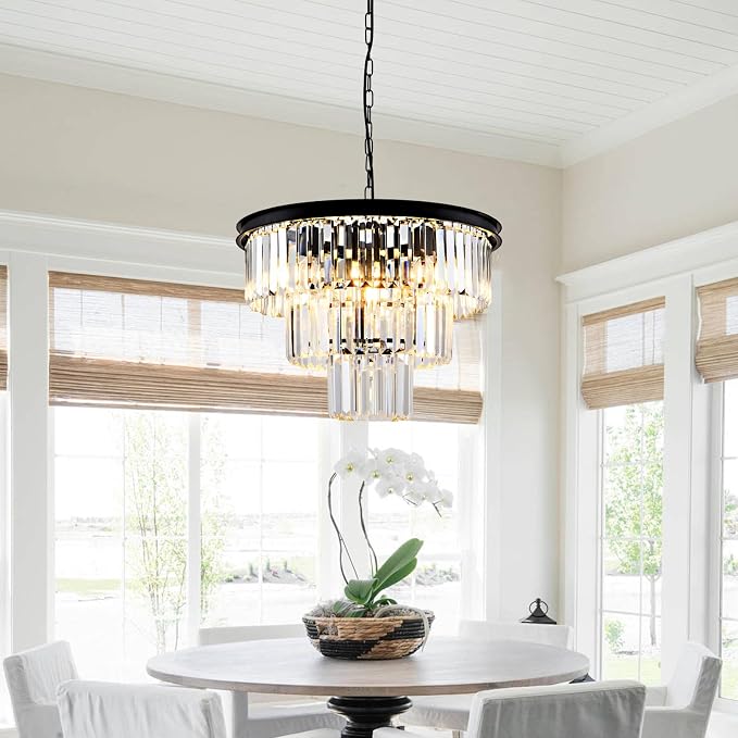 8 Light Modern Crystal Chandelier 20'' Black Chandeliers for Dining Room Contemporary Pendant Light Fixture Round 3-Tier Adjustable Height E12 for Living Room, Foyer, Entryway, Bedroom - Image 5
