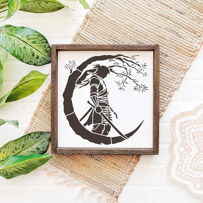 FINGERINSPIRE Samurai of The East Painting Stencil with Brush 11.8x11.8inch Plastic PET Katana Tree Pattern Drawing Template Decorative Hollowed Oriental Theme Stencil for Painting on Wood Canvas - Image 7
