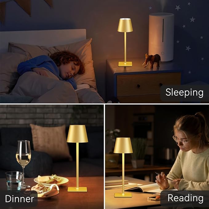 Yogaret 4 Pack Gold Rechargeable Led Cordless Table Lamps,Cordless Lamp with 6000mAh Battery Operated,Wireless Lamp for Restaurant Home Dinner Dining Kitchen Outdoor Patio,Waterproof & Portable - Image 3