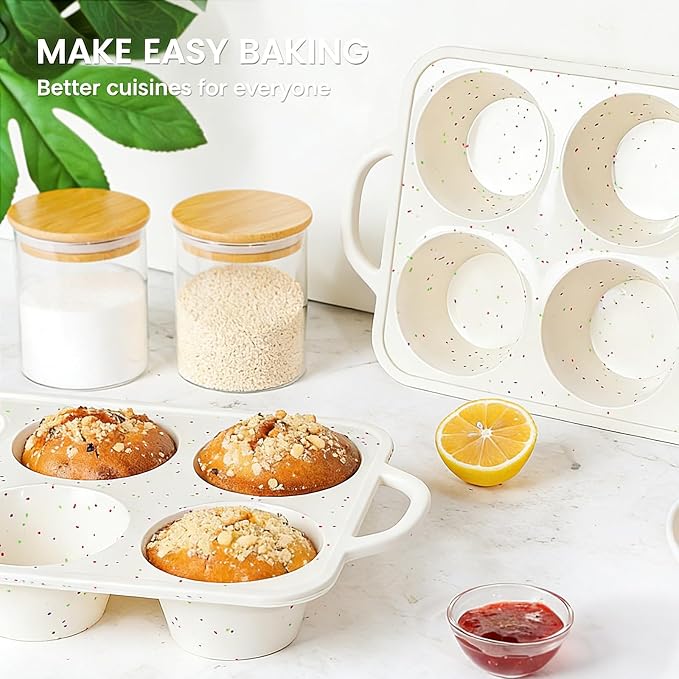 Vinino Jumbo Muffin Pan with Metal Reinforced Frame-1Pack, Large Silicone Cupcake Pan for Baking 6 Cup Jumbo Size, Silicone Muffin Tray, Cupcake Baking Pan Molds for Oven Dishwasher Safe-Cream - Image 7