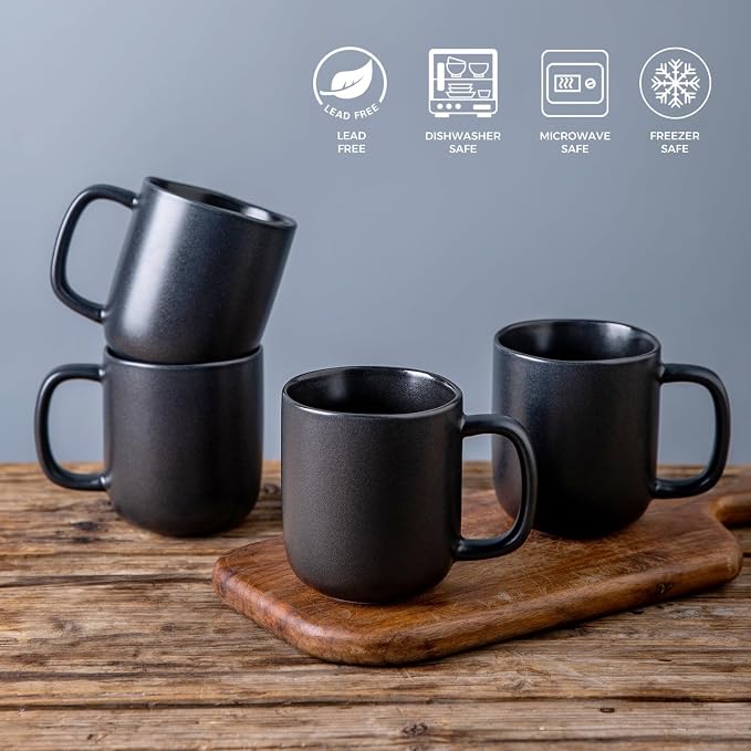 AmorArc 14oz Coffee Mugs Set of 6, Ceramic Coffee Mugs with Large Handle & Wavy Rim for Latte/Hot Cocoa/Tea, Stylish Coffee Mugs for Men Women. Oven,Dishwasher&Microwave Safe, Matte Black - Image 4