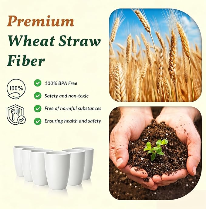Homienly Wheat Straw Cups 12oz Unbreakable & Easy to Clean Cups Reusable Outdoor Drinking Cups for Travel,Camping,Picnic, Refrigerator and Dishwasher Safe Stackable Water Tumblers- White - Image 4
