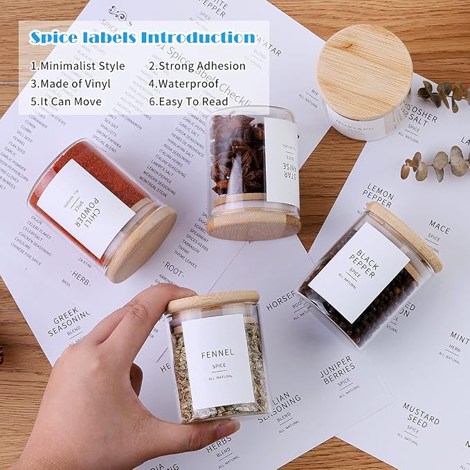 Glass Spice Jars with Bamboo Lids - 20 Pcs Thicken(2.4mm) 4oz Airtight Seasoning Containers with 131 Waterproof Minimalist Spice labels Preprinted - Small herb Jars for Pantry Organization and Storage - Image 5