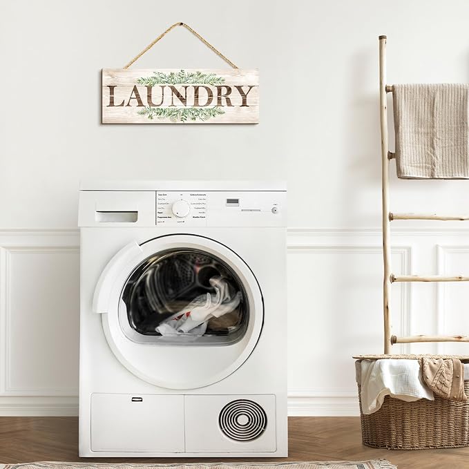 Laundry Sign Wall Decor, Laundry Wall Art with Plant Print, Rustic Farmhouse Wall Hanging Wooden Plaque for Home Decorative (Laundry), 4.7 x 13.7 inches - Image 4