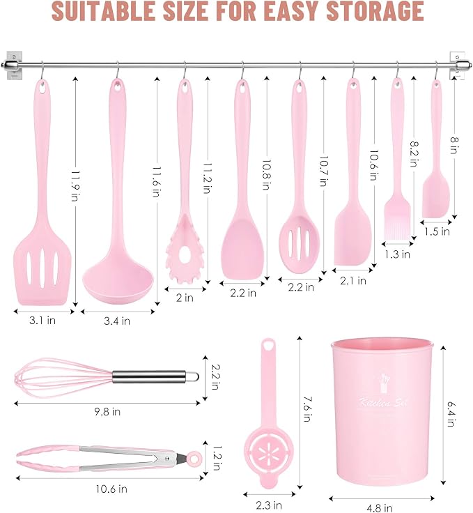 Kitchen Utensils Set-12 Pieces Silicone Cooking Utensils Set (Dishwasher Safe) 392°F Heat Resistant Spatula Set, Nonstick Cookware | Dishwasher Safe 392°F Heat Resistant Spatula Set Kitchen Utensil Set for Nonstick Cookware,Best Kitchen Tools with Holder - Image 2