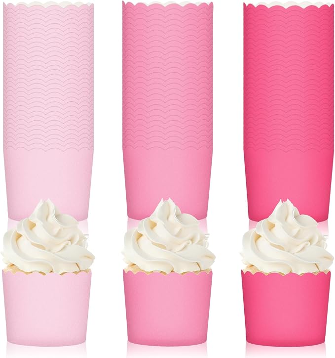 Whaline 120Pcs Valentine's Day Pink Paper Baking Cups Scalloped Edge Cupcake Wrappers Gradient Pink Cupcake Muffin Cases for Valentine Wedding Birthday Baby Shower, 3 Colors by Whaline