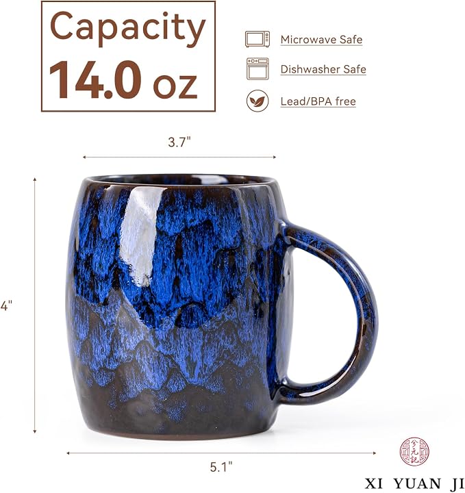 Midnight Blue Ceramic Coffee Mug 14oz - Handcrafted Artisan Mug with Large Comfortable Handle, Unique Design for Coffee Lovers, Dishwasher Safe - Image 7