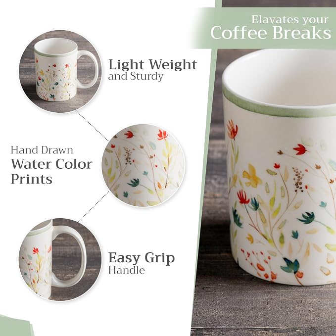 Maison d' Hermine Coffee Mug with Handles Tea Cups (12 Ounce, Pack of 1) | Fine Bone China Coffee Mugs for Hot Beverages Cappuccino Latte Home Restaurant Hotel Spring Summer -Colmar - Green - Image 5