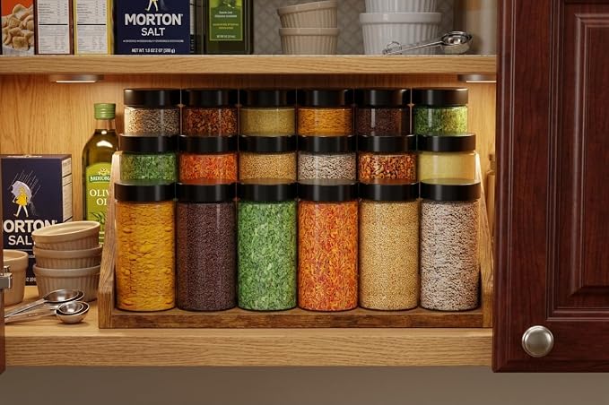 3 Tier Wood Spice Rack Organizer for Cabinet, Super Sturdy Display Riser Shelf Seasoning Organizer for Countertop Pantry Cupboard, Retro Storage Holder for Kitchen Condiment Jar Spice Container - Image 6