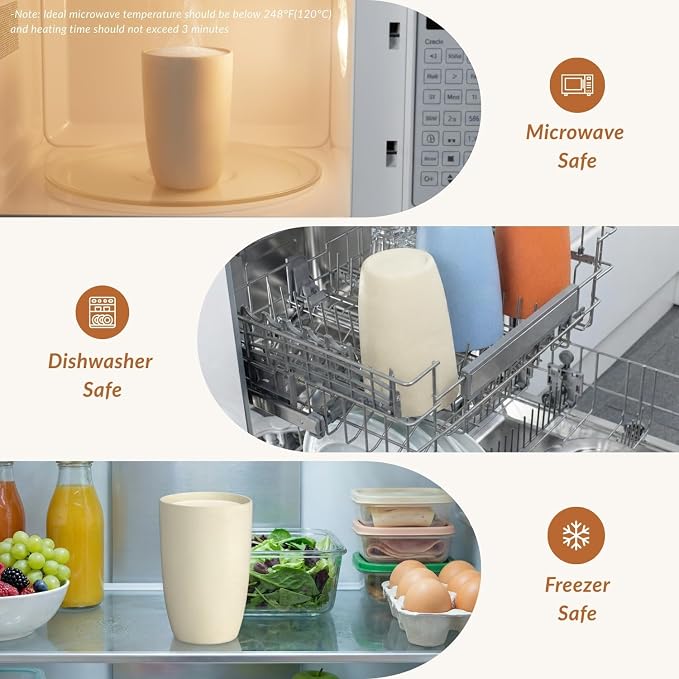 Homienly Unbreakable Plastic Cups Set Wheat Straw Cups 20 OZ Drinking Cups Reusable Camping Cups Stackable Tumblers Water Glasses Drinking Set Freezer Dishwasher Safe (6 PCS, Multi) - Image 6
