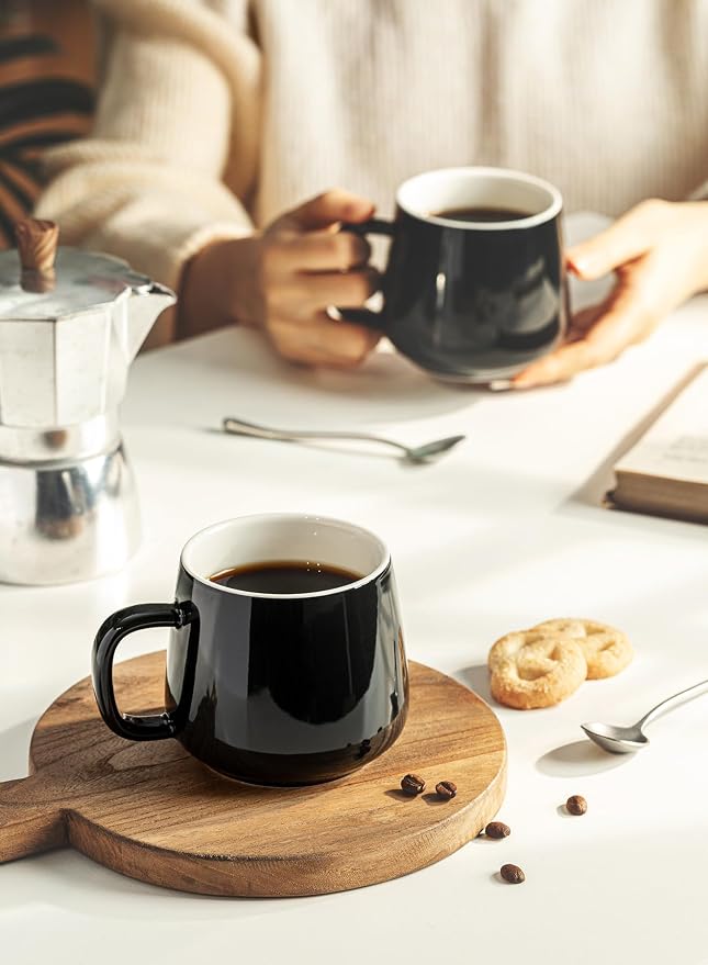 Teocera Ceramic Coffee Mug Set of 4-12 oz Coffee Mugs with Large Handles for Hot or Cold Drinks Like Latte, Cocoa, Tea or Juice - Smooth Ceramic, Dishwasher Safe，Black - Image 6