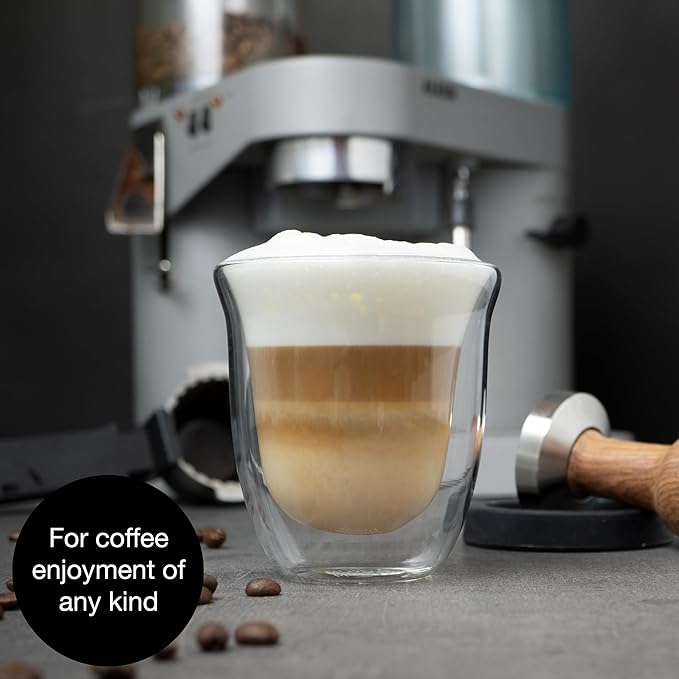 Moritz & Moritz Double Walled Coffee Glasses Set of 6-250ml Insulated Cups for Cappuccino, Tea, Hot & Cold Drinks - Dishwasher Safe, Heat Resistant, Clear Glass Mugs
