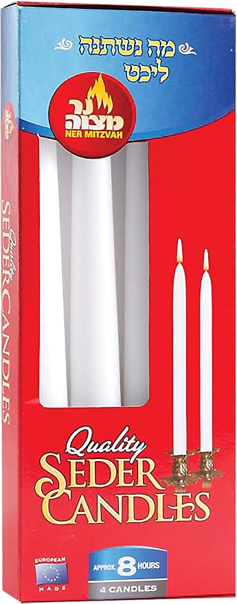 Ner Mitzvah Passover Seder Candles - 8 Hour Burn Time - European Made - Pack of 4 Taper Candles - Image 5