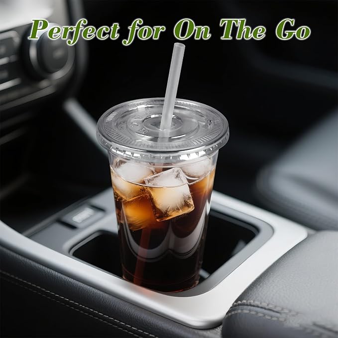 Ginkgo 32 oz Clear Plastic Cups with Lids and Jumbo Straws | Leak-Proof & Sturdy Disposable To Go Iced Coffee Cups for Smoothie, Boba Milk Tea - 50 Pack - Image 4