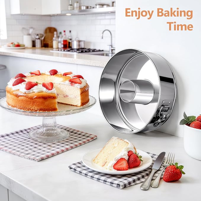 10-Inch Pound Cake Pan with Removable Bottom, 304 Food-Grade Stainless Steel Springform Bundt cake pan, Leak-Proof & Dishwasher Safe - Perfect for Angel food, Pound & Chiffon Cakes - Image 9
