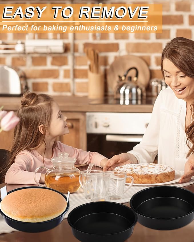 8" Round Cake Pan Set (3-Pack) with100 Parchment Papers,Non-Stick Layer Pan | Heavy-duty carbon steel delivers 450°F even heating, flawless release, and effortless warm-water cleanup - Image 5