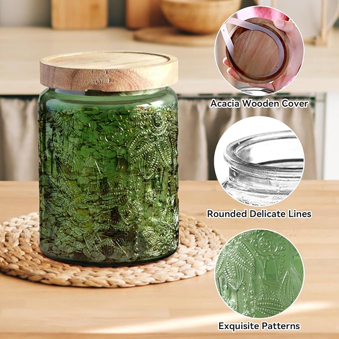 Comeon Vintage Glass Jar Food Storage Container With Lid, Cookie Candy Jar | Durable Glass, Lid Included, Multipurpose Kitchen And Office Storage, Green Garden Design - Image 4