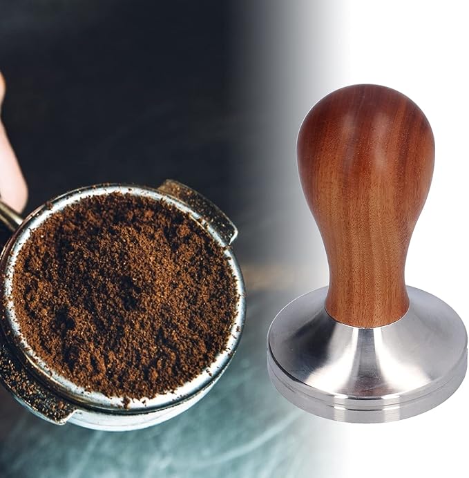 58mm Coffee Tamper, Stainless Steel Coffee Press Tool with Tamper Mat, Coffe Tamping Base with Wooden Handle for Espresso Machine Home Office Cafe