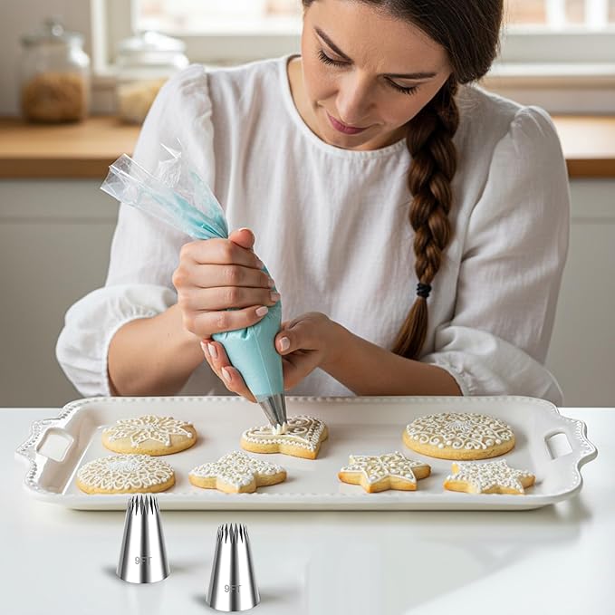 3Pcs Churro Piping Tip, Churro Bags and Tips Set, Stainless Steel 9FT Large Piping Tips, Open Star Pastry Tips for Cake Decorating with 20Pcs Disposable Piping Bags