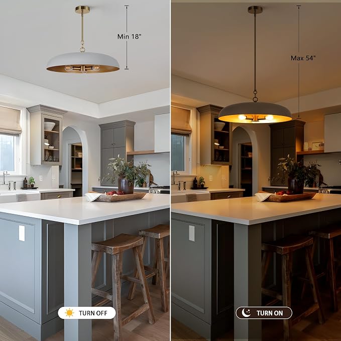 LamQee 20 Inch Oversized Large Pendant Lights, 3-Lights Gray and Gold Modern Dome Chandelier, Nordic Metal Pendant Lighting Fixture Ceiling Hanging for Kitchen Island, Dining Room Over Table, Bar - Image 7