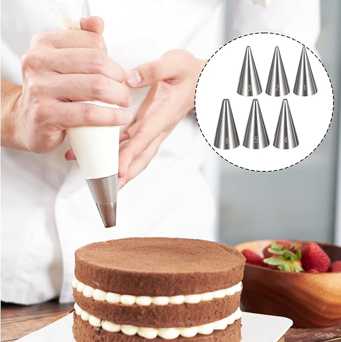 6 Pcs Round Piping Tips Set, Stainless Steel Icing Tips Cupcake Frosting Nozzles Small Cake Decorating Piping Tip Cake Writing Icing Tool Pastry Dispensers Supplies for Baking Cookies Puff Cream
