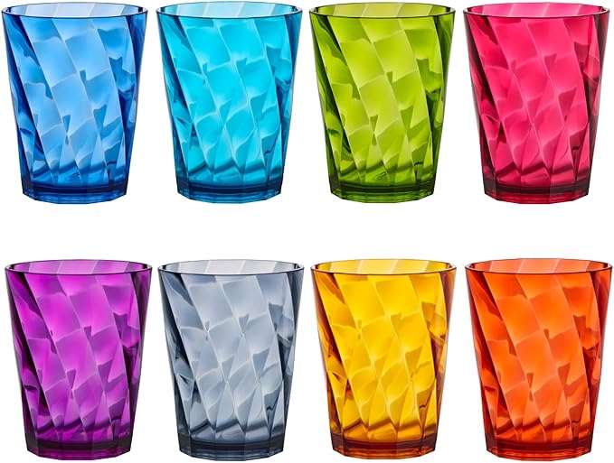 US Acrylic Optix Plastic Reusable Drinking Glasses (Set of 8) 14oz Rocks Cups in Jewel Tone Colors | BPA-Free Tumblers, Made in USA | Top-Rack Dishwasher Safe by USAcrylic