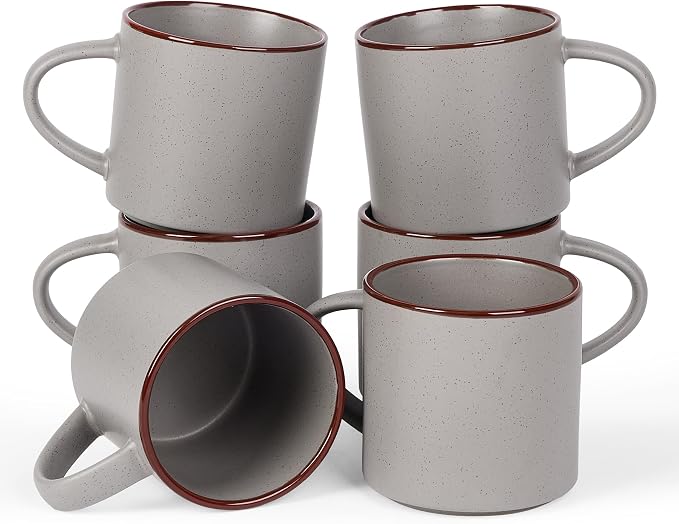 famiware Coffee Mugs Set of 6, Nebula 14oz Coffee Mugs, Ceramic Cup Set with Handle for Latte, Tea, Milk, Cappuccino, Cocoa, Dark Gray by Famiware