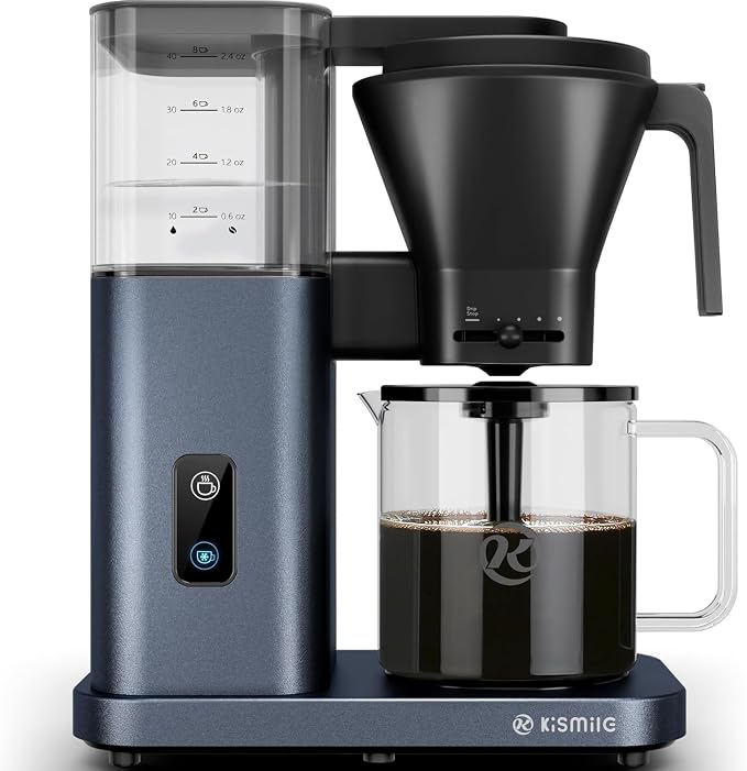 Kismile SCA-Certified 8-Cup Drip Coffee Maker with Pour-Over Control | 3-Second Heating at 197–205°F, Adjustable Flow, Removable 1.25L Water Tank, 20-Min Cold Brew and 40-Min Keep Warm by Kismile