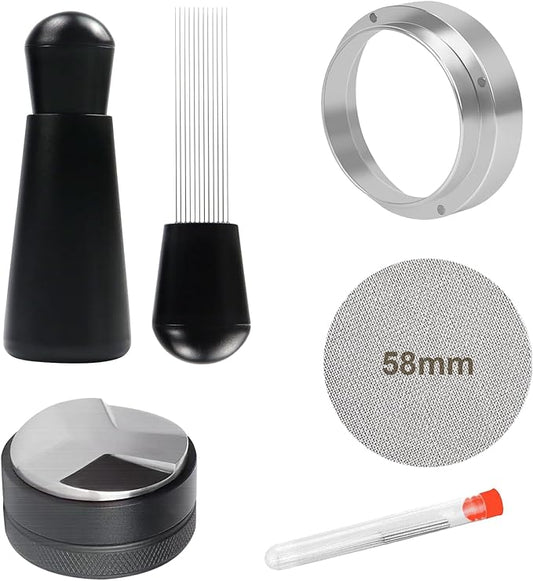 58mm Espresso Accessories Kit, Espresso Distributor, Dosing Funnel and Puck Screen Set, WDT Tool Espresso, Coffee Tamper Espresso Machine Accessories for 58 mm Portafilter Barista Tools