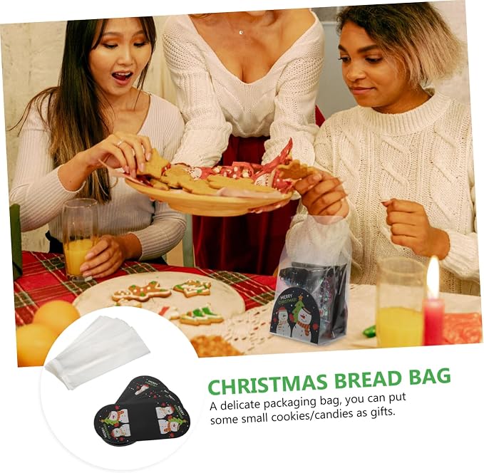 PRETYZOOM 50sets Christmas Pastry Packing Bags Festive Wrap for Homemade Bread Treats Xmas Design for Cookies Packaging - Image 5