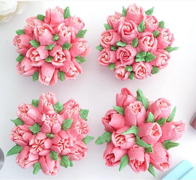 27 Pieces Small Stainless Steel Russian Flower Icing Tips Kit,12 Russian Tips, 2 Small Leaf Flower Piping Tips,2 Plastic Couplers,10 Disposable Pastry Bags,1 Reusable Piping Bag for Cake Decorations