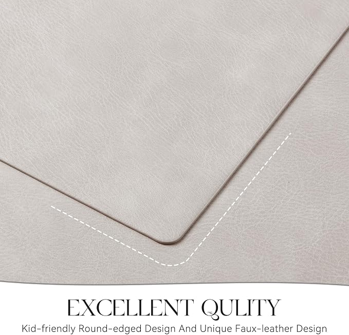 MOSAYT Vinyl Placemats Set of 4-12 X 17 Inch - Faux Leather 100% Waterproof Oil-Proof Wipeable PU Place Mats, Heat Resistant Reversible Table Mats for Kitchen, Dining, Outdoor, Light Grey - Image 5
