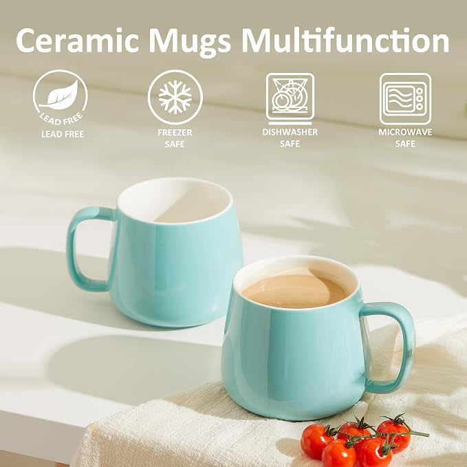 Teocera 16oz Ceramic Coffee Mugs Set of 4 – Stackable Latte Cups, Microwave, Dishwasher & Oven Safe – Ideal for Coffee, Cappuccino, Hot Chocolate, Housewarming Gifts, Turquoise - Image 6