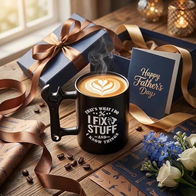 LOZACHE Funny Dad Coffee Mug with Wrench Handle – “That’s What I Do, I Fix Stuff And I Know” Mug for Men, Unique Father’s Day Birthday Graduation Gift for Him Dad Grandpa Husband Mechanic - Image 3