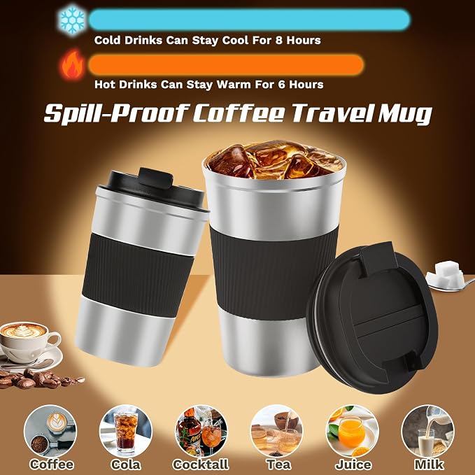 Vacuum Insulated Stainless Steel Travel Coffee Mug,Leak Proof Cup with Lid | 304 stainless steel mug with vacuum insulation, leak proof lid, silicone grip and car cup holder friendly design - Image 2
