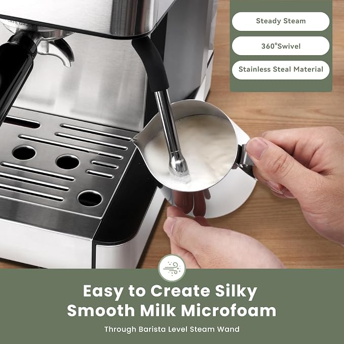 Gevi 20 Bar Espresso Machine with Grinder & Steam Wand for Latte Cappuccino | Removable Water Tank, Powerful Milk Frother, Stable Pressure System For Crafting Silky Homemade Coffee Drinks - Image 3