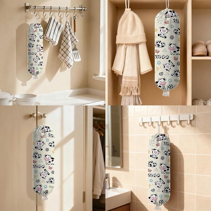 Cow Plastic Bag Holder Dispenser, Plastic Grocery Bag Organizer & Wall Mount Paper Trash Bags Saver Storage for Kitchen Home Pantry Decor, Cute Cow Shopping Bags Storage Dispenser - Image 7