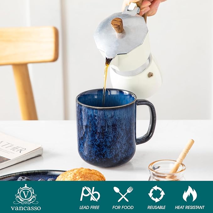 vancasso STARRY Coffee Mugs Set, 16 oz Ceramic Coffee Cups for Americano Hot Tea Iced Coffee Cold Brew Cocoa Milk Stoneware Mugs Set of 6, Dishwasher & Microwave Safe, Blue - Image 4