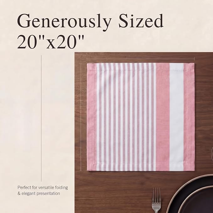 Urban Villa Cloth Napkins Cotton 20x20 (Set of 12) Garnet Red Stripes - Image 6