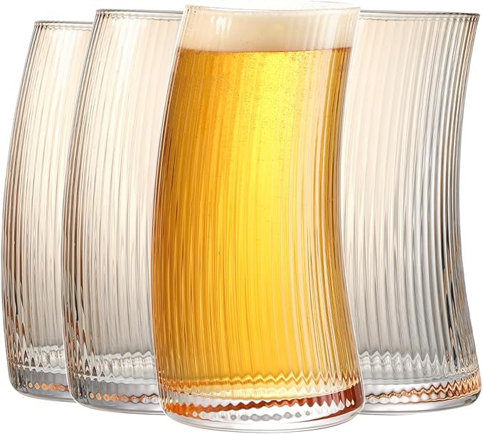 17.2oz Beer Glasses Set of 4, Large Beer Mugs for Freezer, Craft Pint Glasses, Unique Pub Hand Blown Drinking Glasses for IPA, Pilsner,Gifts for Christmas by WlasssLightweightGlasswareMakingLifeEasier